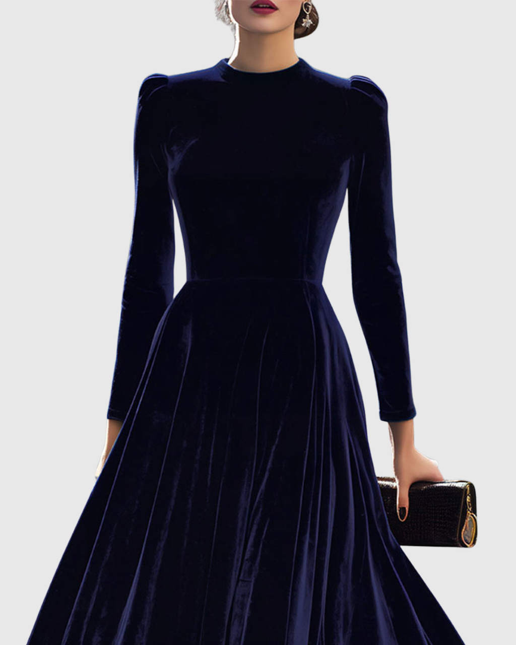 Sibella | Navy Long-Sleeve Midi Dress