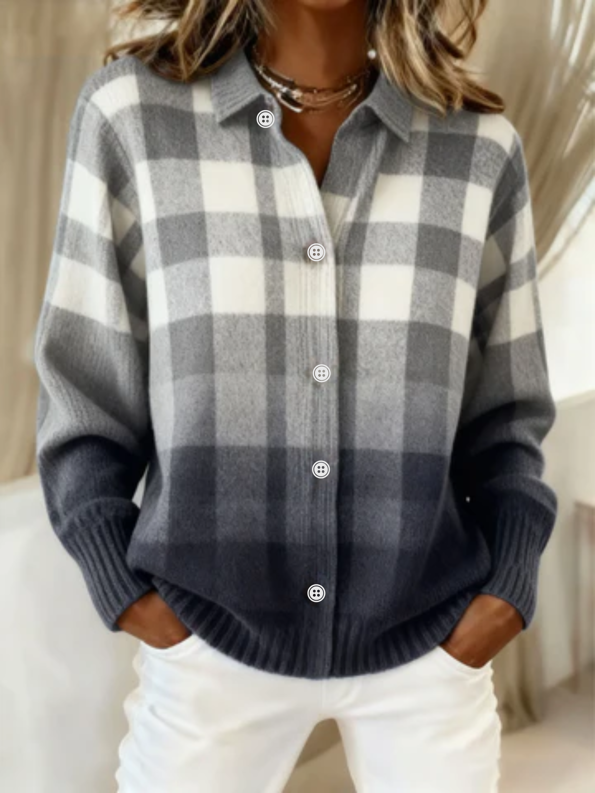 Mara™ – Checked Hoodie Blouse