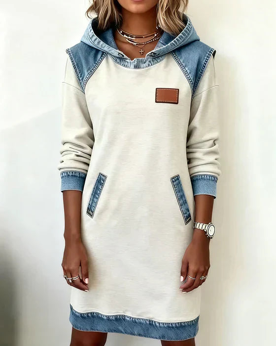 Lunariae – Casual Contrast Hoodie Dress