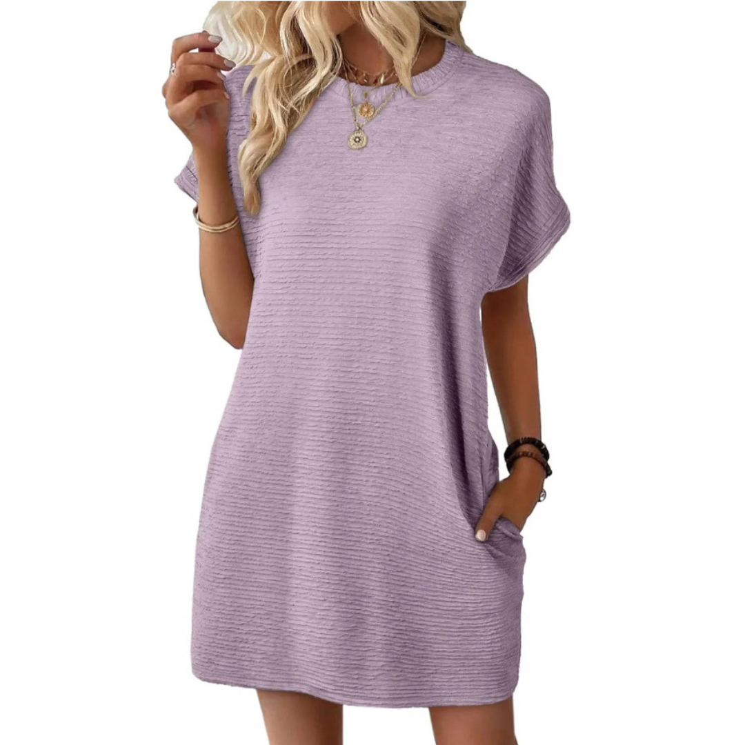 EVASHA™ – Casual Minimalist Round Neck Summer Dress