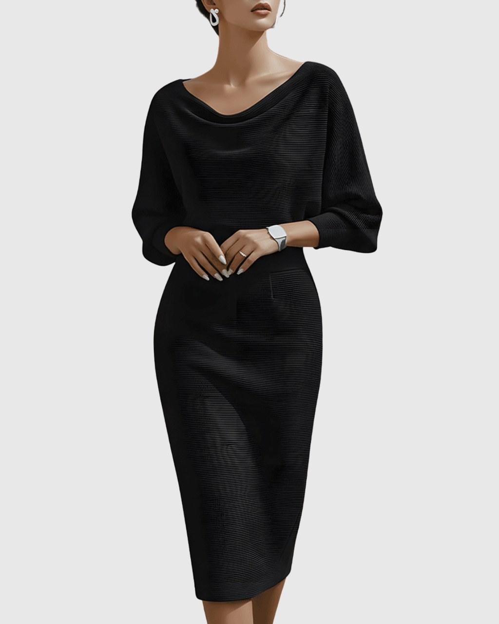 Ismeria | White Draped Batwing Midi Dress