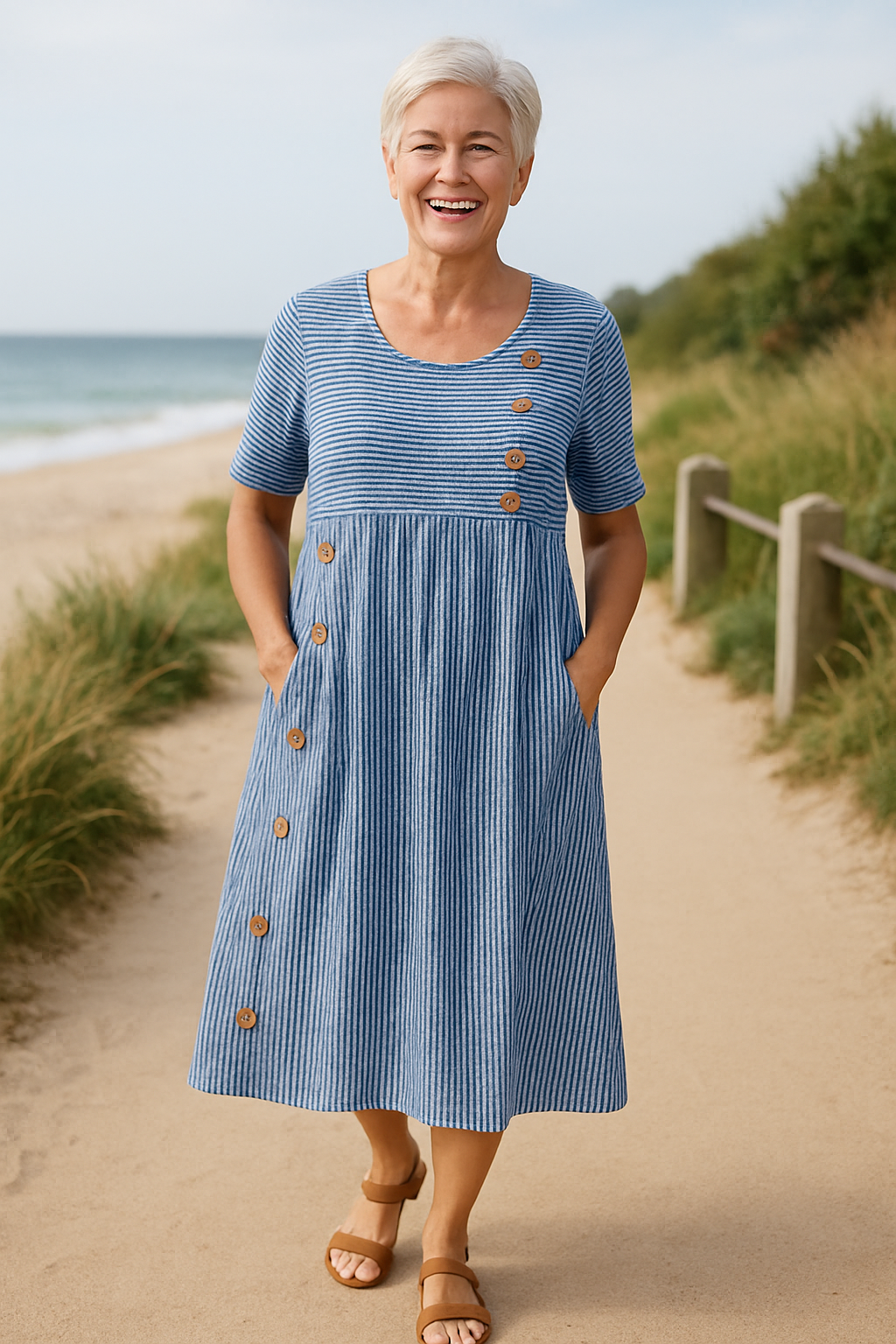 Brienne | Striped Midi Dress – Effortless Comfort, Everyday Confidence