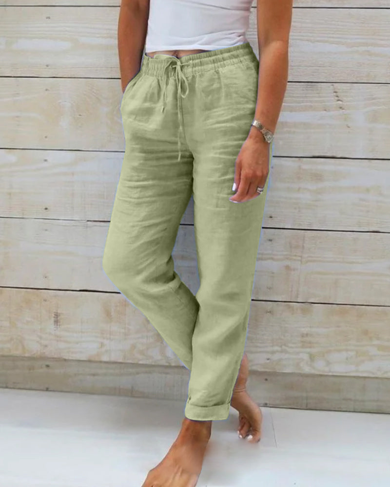 Women's  Elastic Waist Cotton Linen Wide Leg Pants
